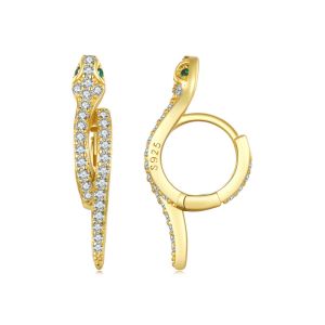 Cercei "Golden Snake" din argint placat cu aur 18k si cristale