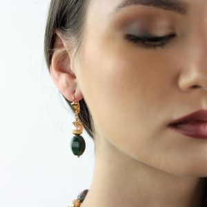Cercei "Deep Into The Woods" din agat indian si perle naturale