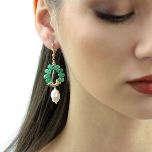 Cercei din perle naturale si jad verde