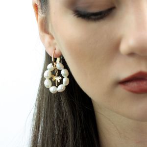 Cercei "Libelula" din perle naturale si elemente din alama placata cu aur 18k