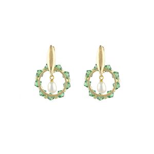 Cercei "Green Bow" din perle naturale si cristale Swarovski