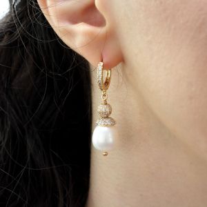 Cercei din perle naturale si rhinestone