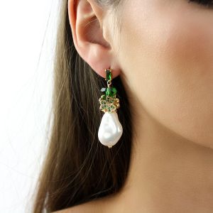 Cercei "Irish Luck" din perle de Mallorca si cristale