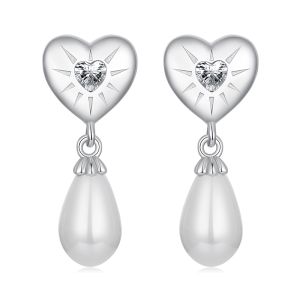 Cercei "Silver heart" din argint si perle