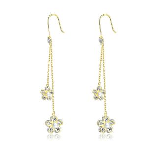 Cercei "Golden flowers" din argint si cristale
