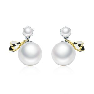 Cercei "Pearl bee" din argint