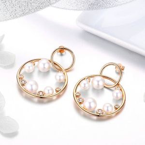 Cercei "Circle pearls" roze