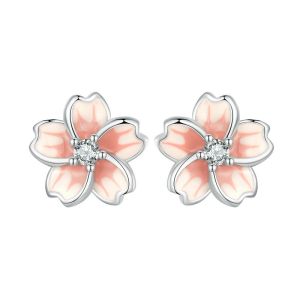 Cercei "Peach flower" din argint