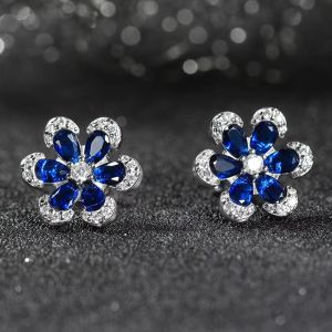 Cercei "Sapphire flower" din argint si cristale