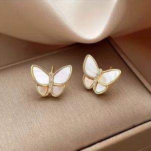 Cercei "White butterfly" placat cu aur