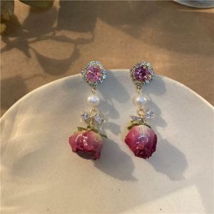 Cercei "Crystal rose" aurii cu cristale