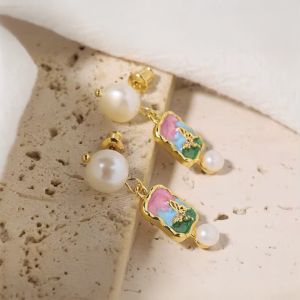 Cercei "Butterfly and pearls" placati cu aur