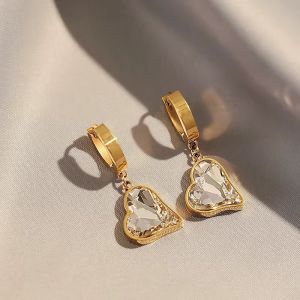 Cercei "Crystal hearts" placati cu aur