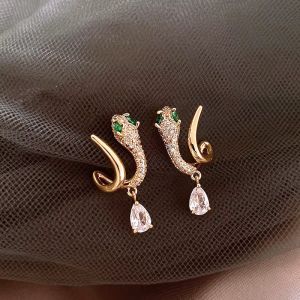 Cercei "Snake and crystals" placati cu aur