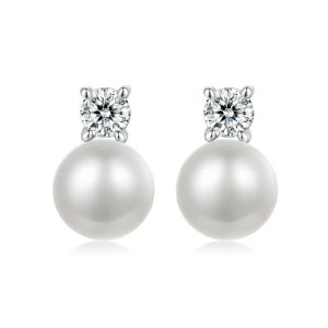 Cercei "Brillance" din argint, perla si cristal