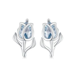 Cercei "Blue Tulip" din argint si cristale