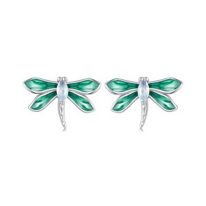 Cercei  "Green dragonfly" din argint