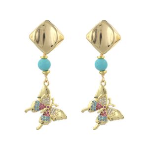 Cercei "Butterfly Whispers" placati cu aur si turcoaz