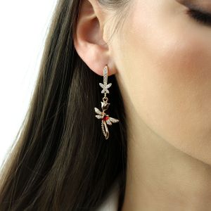 Cercei "Lily & Wings" placati cu aur si cristale