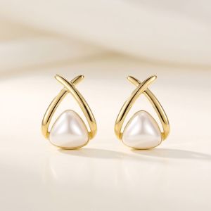 Cercei "Felicity" placati cu aur si perle