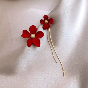 Cercei "Red Daisies" placati cu aur