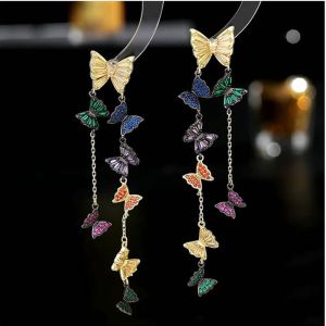 Cercei "Butterfly Rainbow" din cristale, placati cu aur