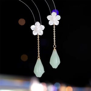 Cercei "Minty Drop" din aventurin si sidef, placati cu aur