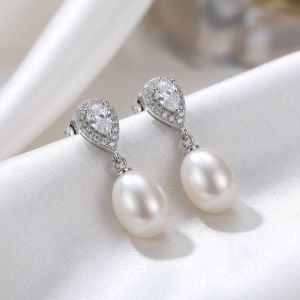 Cercei "Silver Tear" din perle si cristale