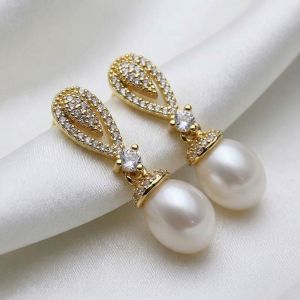 Cercei "Golden Tear" placati cu aur, cristale si perle