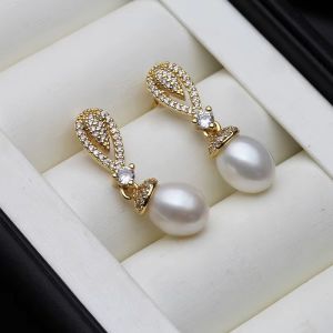 Cercei "Golden Tear" placati cu aur, cristale si perle
