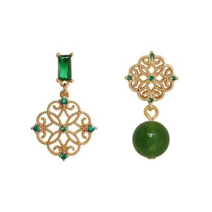 Cercei "Lucky Green" placati cu aur, cristale si jad