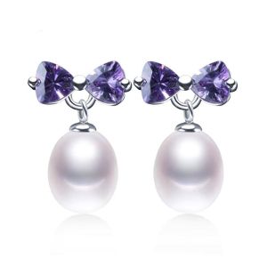 Cercei "Violet Crystal" din argint si perle