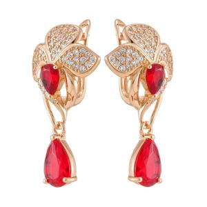 Cercei "Red Passion" placati cu aur