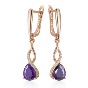 Cercei "Mauve Fantasy" placati cu aur