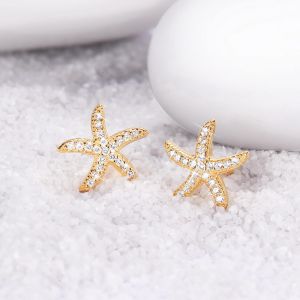 Cercei 'Starfish' din argint placat cu aur 18k si cristale