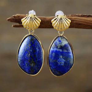 Cercei "Blue Shell" din lapis lazuli, placati cu aur