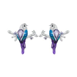 Cercei "Purple Bird" din argint si cristale