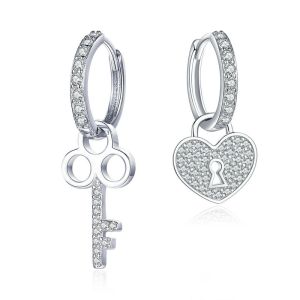 Cercei "Love Lock" din argint si cristale