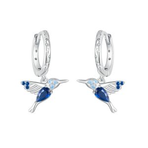 Cercei "Blue Colibri" din argint si cristale