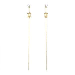 Cercei "Love Gold" din argint si perle