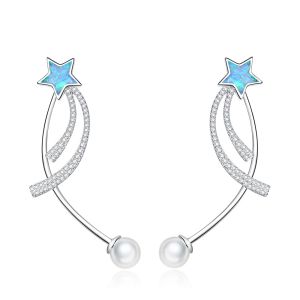 Cercei "Falling Star" din argint, cristale si perle