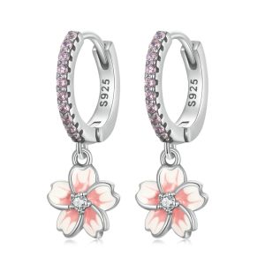 Cercei "Peach Flower" din argint si cristale