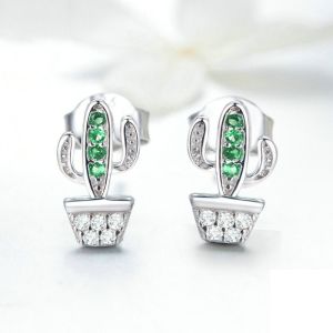 Cercei ''Cactus Chic'' din argint si cristale