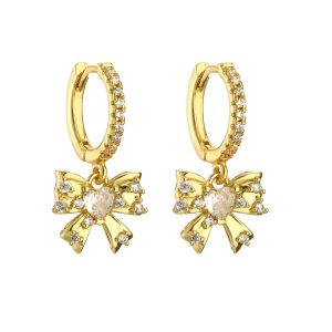 Cercei "Crystal Bows" placati cu aur