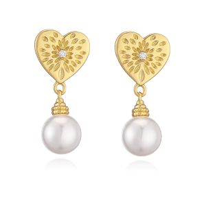Cercei "Hearts and Pearls" placati cu aur