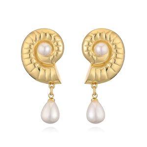 Cercei "Pearly Conch" placati cu aur