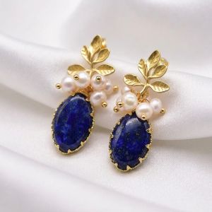 Cercei "Lazuli Garden" din lapis lazuli si perle naturale