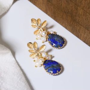 Cercei "Lazuli Garden" din lapis lazuli si perle naturale