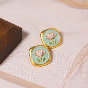 Cercei "Pastel Flower" placati cu aur
