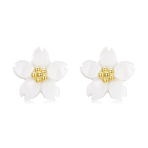 Cercei "White Daisy" din sidef si argint